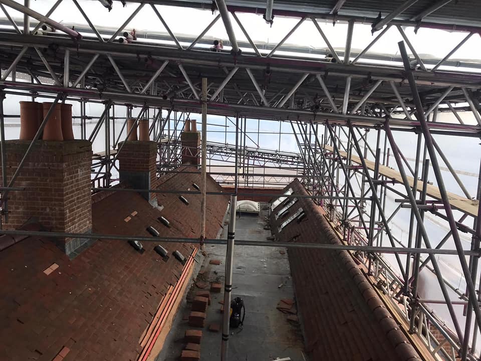 Commercial building scaffolding construction site